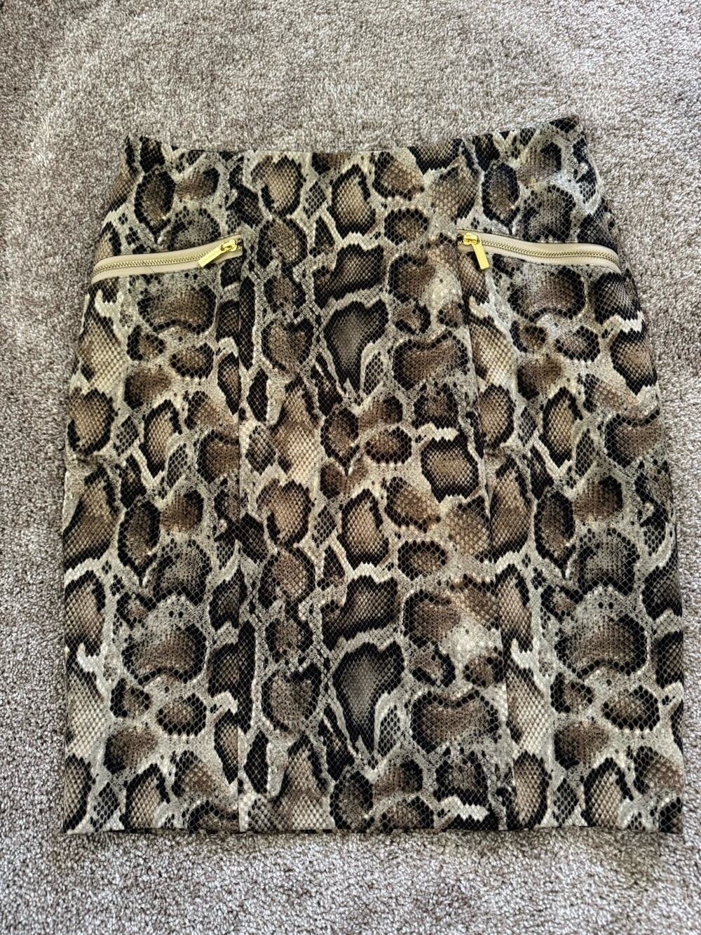 MICHAEL Michael Kors Python Snakeskin Print Pencil Skirt Gold Zipper Pockets 12
